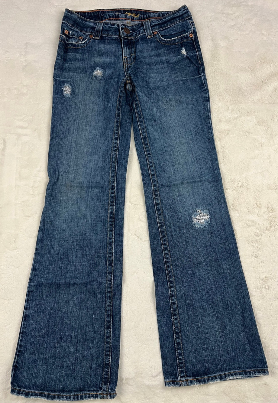 American Eagle Original Boot Jeans Womens 0 Blue Distressed Stretch Denim Pants